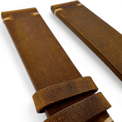 Handmade Thick Italian Leather Watch Strap Brown 20mm 22mm - Wrist Envy