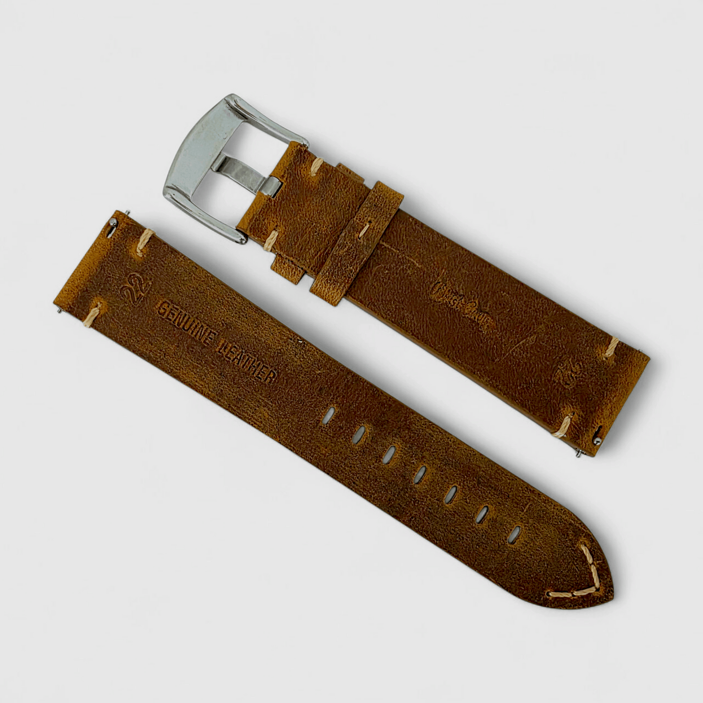 Handmade Thick Italian Leather Watch Strap Brown 20mm 22mm - Wrist Envy