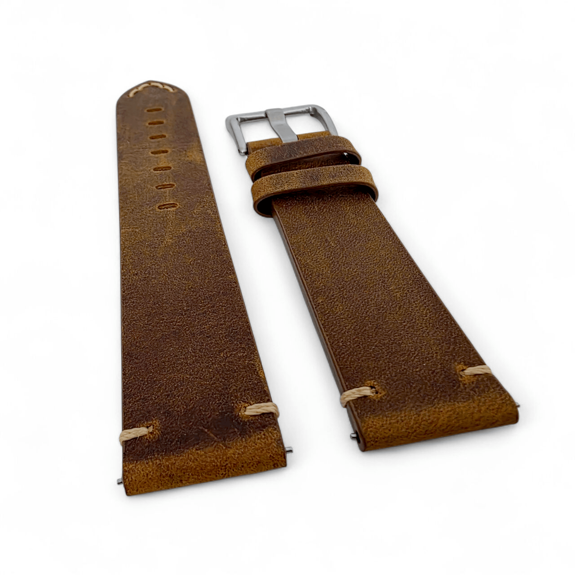 Handmade Thick Italian Leather Watch Strap Brown 20mm 22mm - Wrist Envy