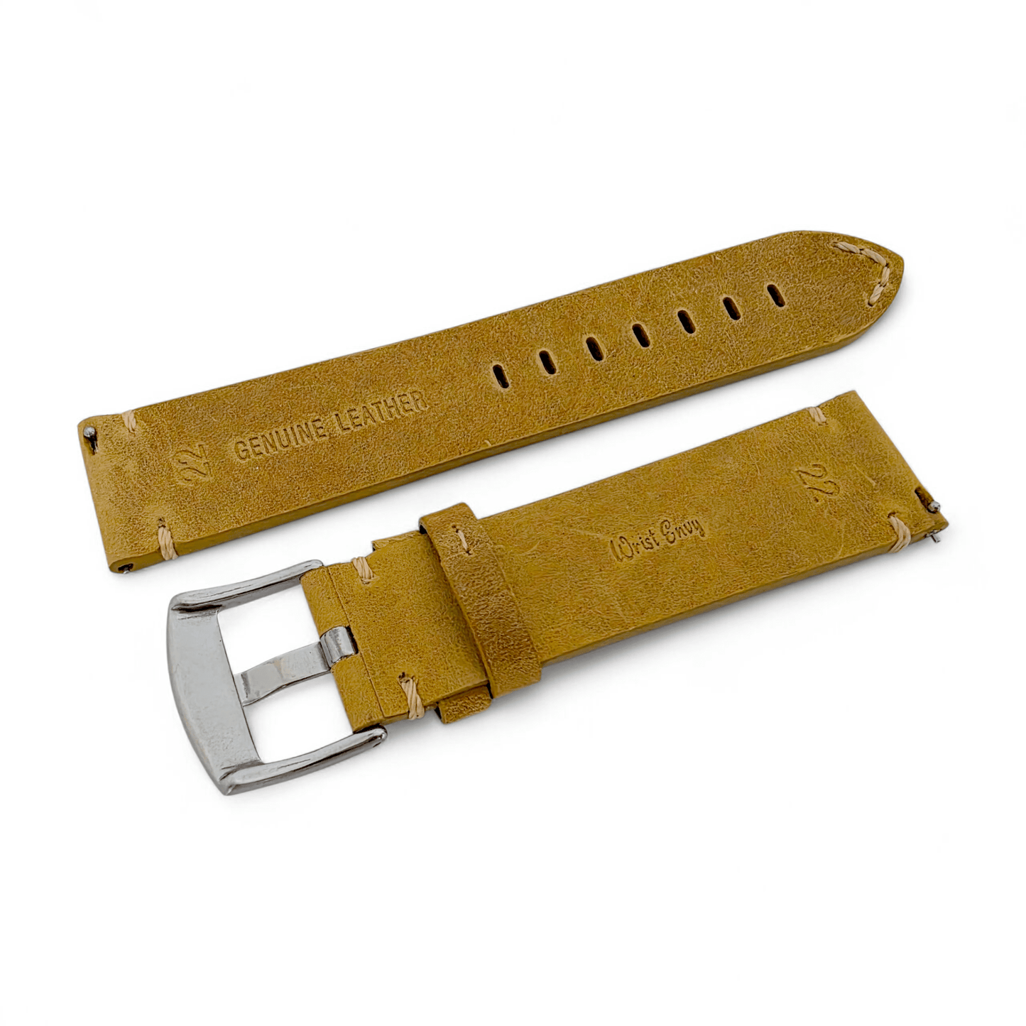 Handmade Top Grain Italian Leather Watch Strap Khaki Sand 20mm 22mm - Wrist Envy