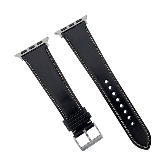 Horween Chromexcel Full Grain Leather Strap For Apple Watch Black - Wrist Envy