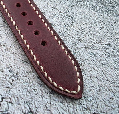 Horween Chromexcel Hand Stitched Leather Watch Strap 20mm 22mm Burgundy - Wrist Envy