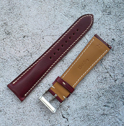 Horween Chromexcel Hand Stitched Leather Watch Strap 20mm 22mm Burgundy - Wrist Envy