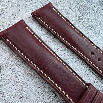 Horween Chromexcel Hand Stitched Leather Watch Strap 20mm 22mm Burgundy - Wrist Envy