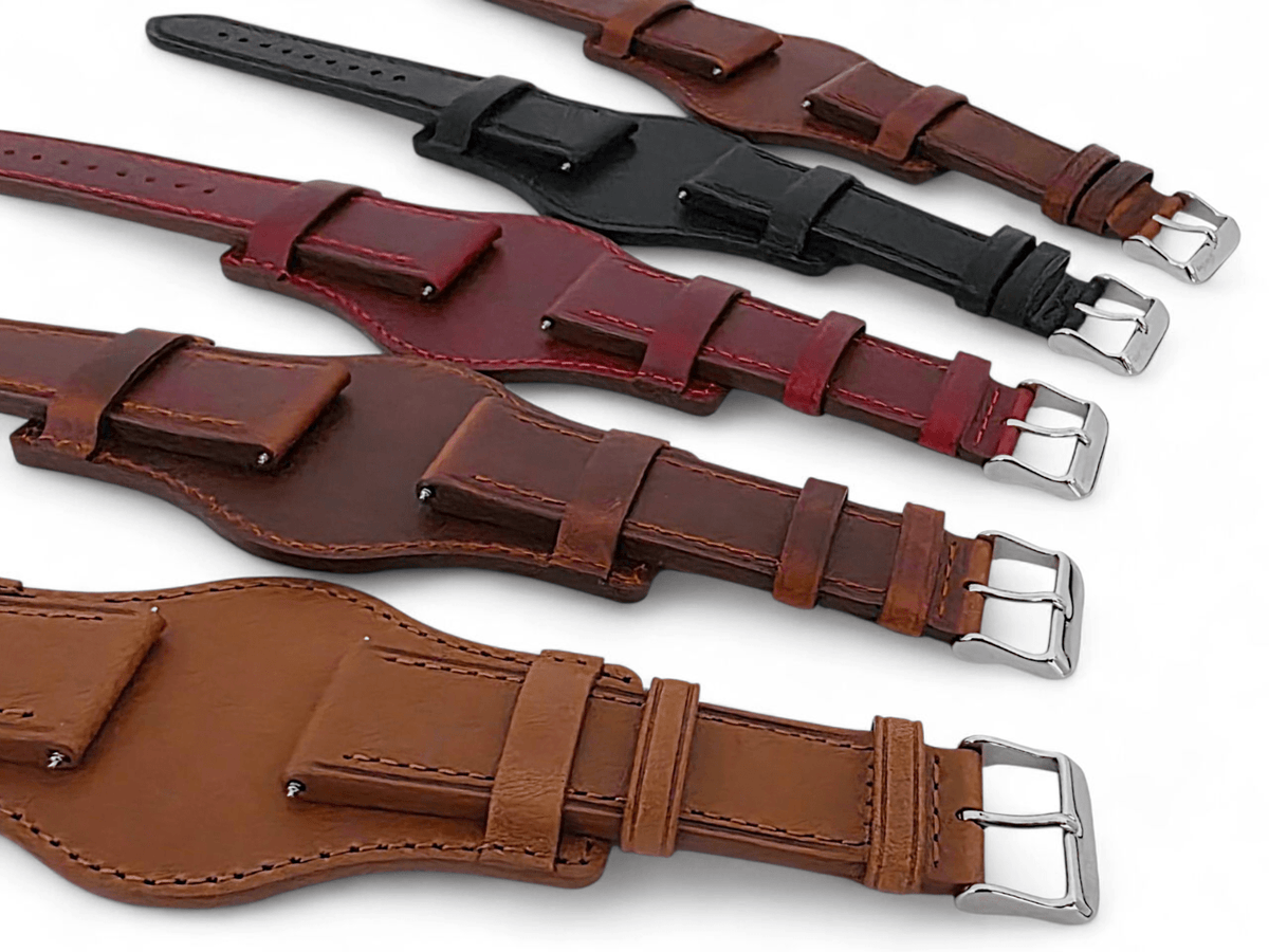 Horween Leather Bund Watch Strap Band Custom Handmade Military Cuff 20mm 22mm UK - Wrist Envy