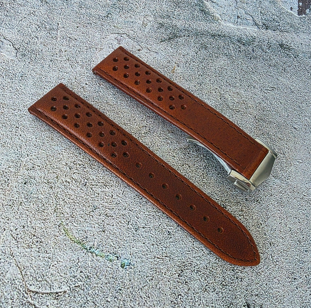 Horween Leather Deployant Clasp Watch Strap Band Rally 18 19 20 22 mm - Wrist Envy