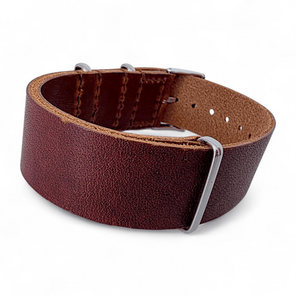 Horween Leather One Piece Military Watch Strap 20mm 22mm Dark Brown - Wrist Envy