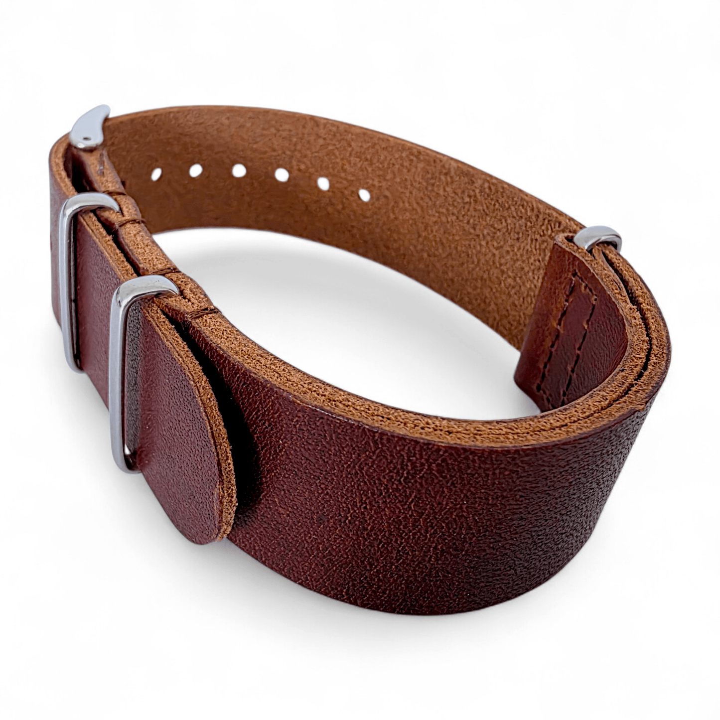 Horween Leather One Piece Military Watch Strap 20mm 22mm Dark Brown - Wrist Envy