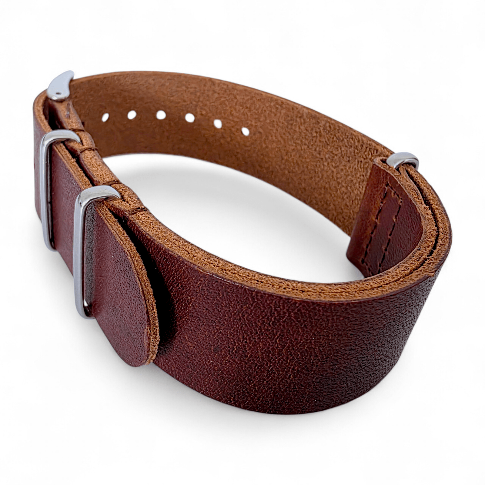Horween Leather One Piece Military Watch Strap 20mm 22mm Dark Brown - Wrist Envy