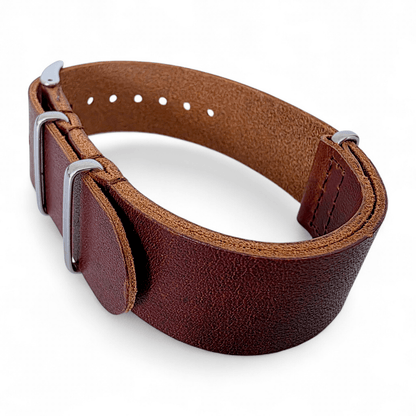 Horween Leather One Piece Military Watch Strap 20mm 22mm Dark Brown - Wrist Envy