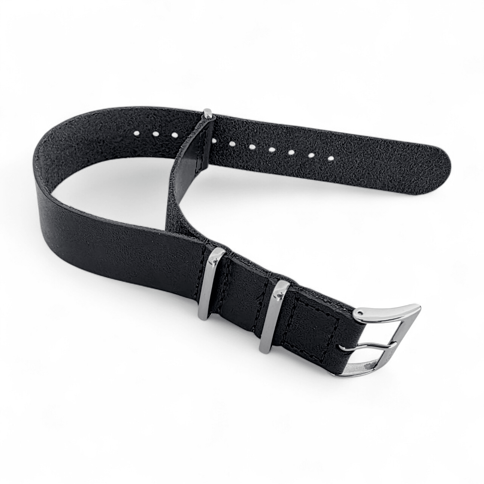 Horween Leather One Piece Military Watch Strap 20mm Black - Wrist Envy