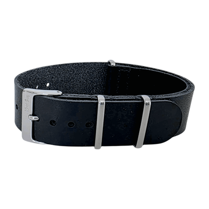 Horween Leather One Piece Military Watch Strap 20mm Black - Wrist Envy