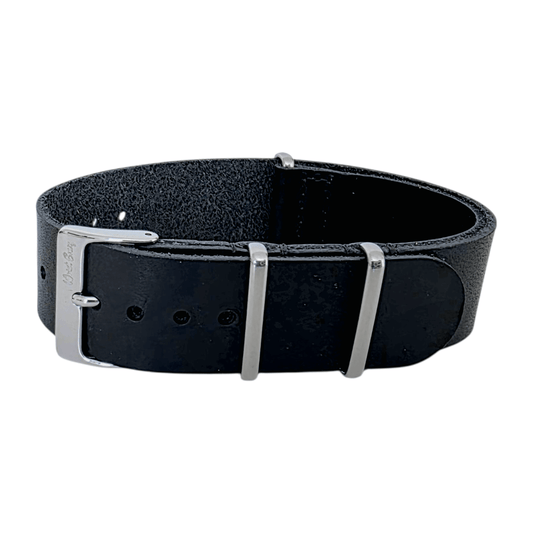 Horween Leather One Piece Military Watch Strap 20mm Black - Wrist Envy