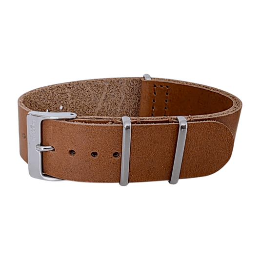 Horween Leather One Piece Military Watch Strap 20mm Brown - Wrist Envy