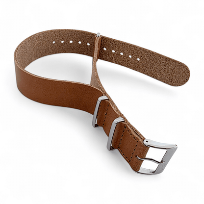Horween Leather One Piece Military Watch Strap 20mm Brown - Wrist Envy