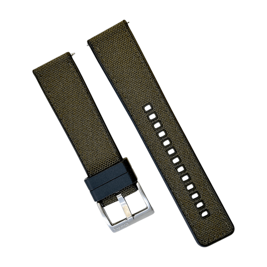 Hybrid Sailcloth Fabric & FKM Rubber Watch Strap 20mm 22mm 24mm Army Green - Wrist Envy