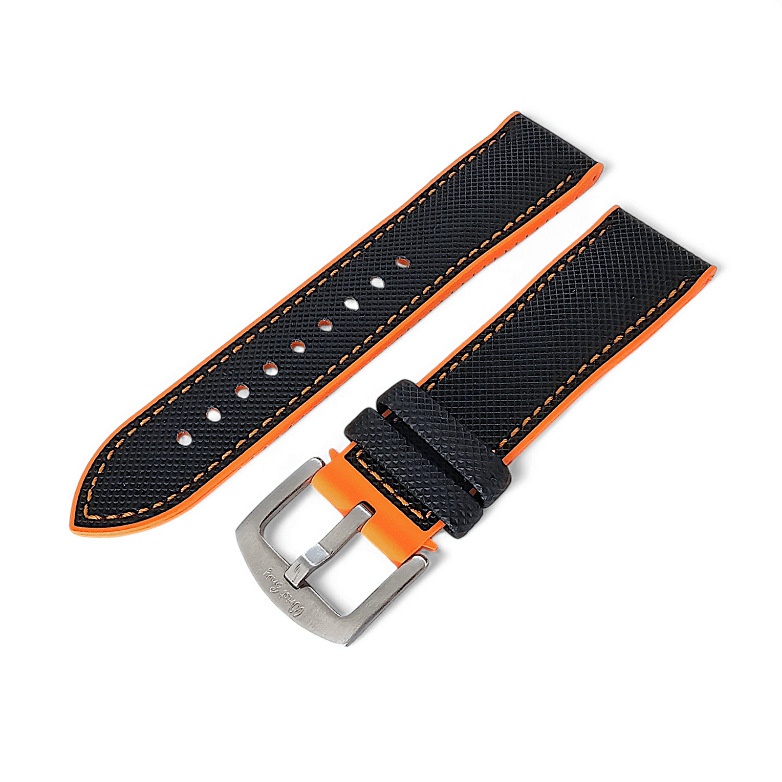 Hybrid Sailcloth FKM Rubber Watch Strap Black Orange 20mm 21mm 22mm