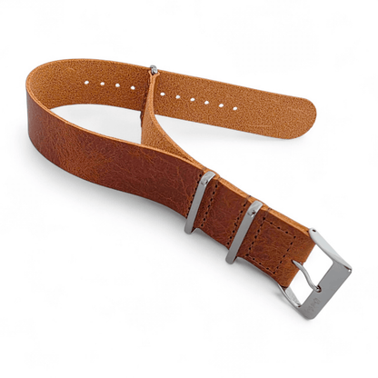 Italian Leather One Piece Military Watch Strap 20mm 22mm Tan Brown - Wrist Envy