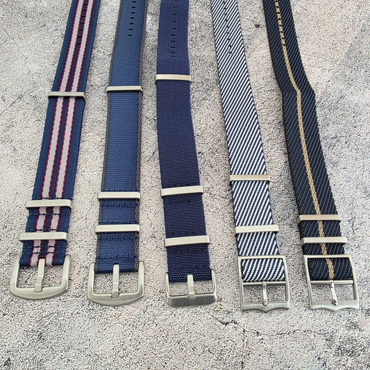 Job Lot of 5 Nylon Watch Straps Bands 22mm Military Blue For Tudor Buckle Mens - Wrist Envy