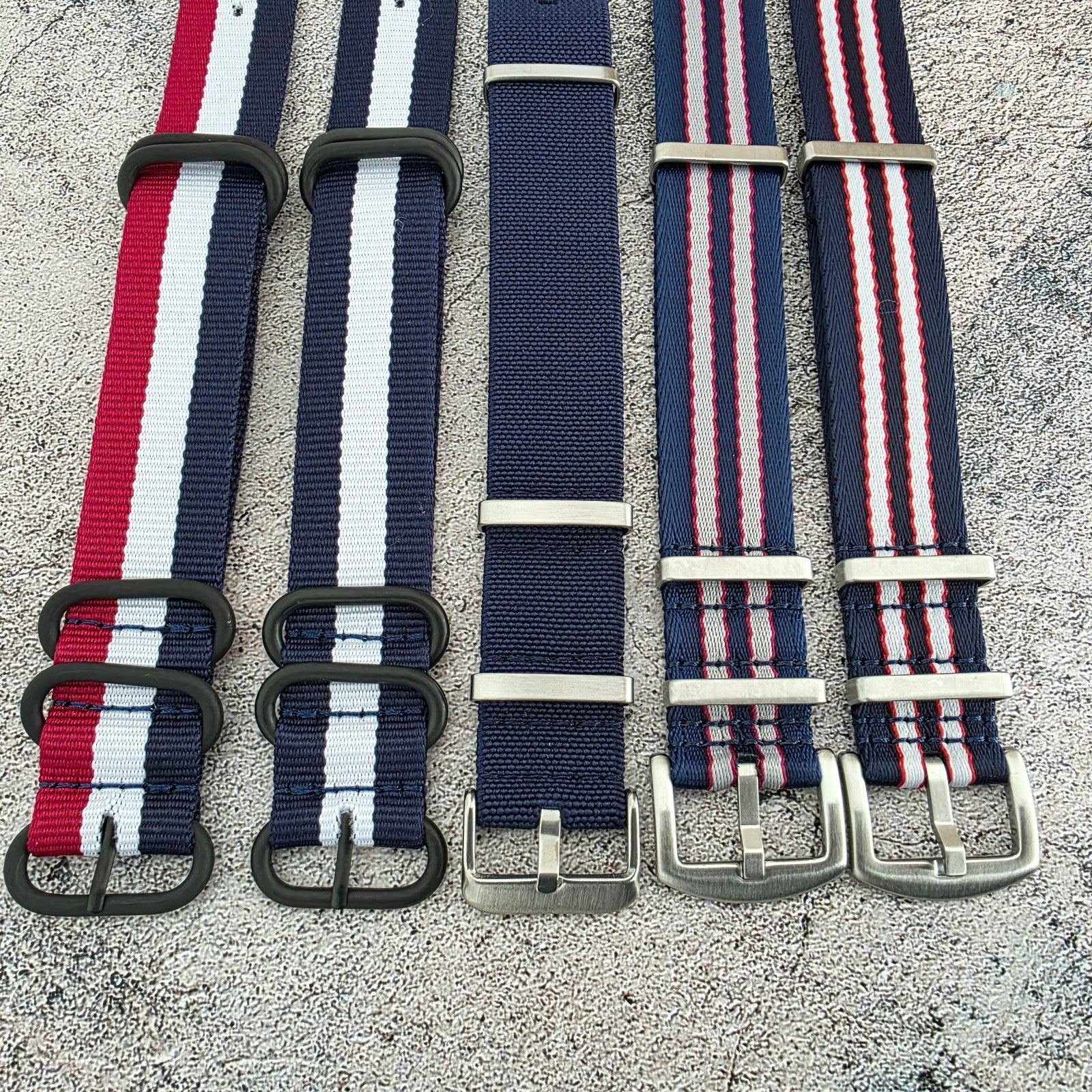 Job Lot of 5 Nylon Watch Straps Bands 22mm Military Blue For Tudor Buckle Red UK - Wrist Envy
