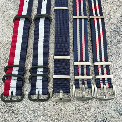 Job Lot of 5 Nylon Watch Straps Bands 22mm Military Blue For Tudor Buckle Red UK - Wrist Envy