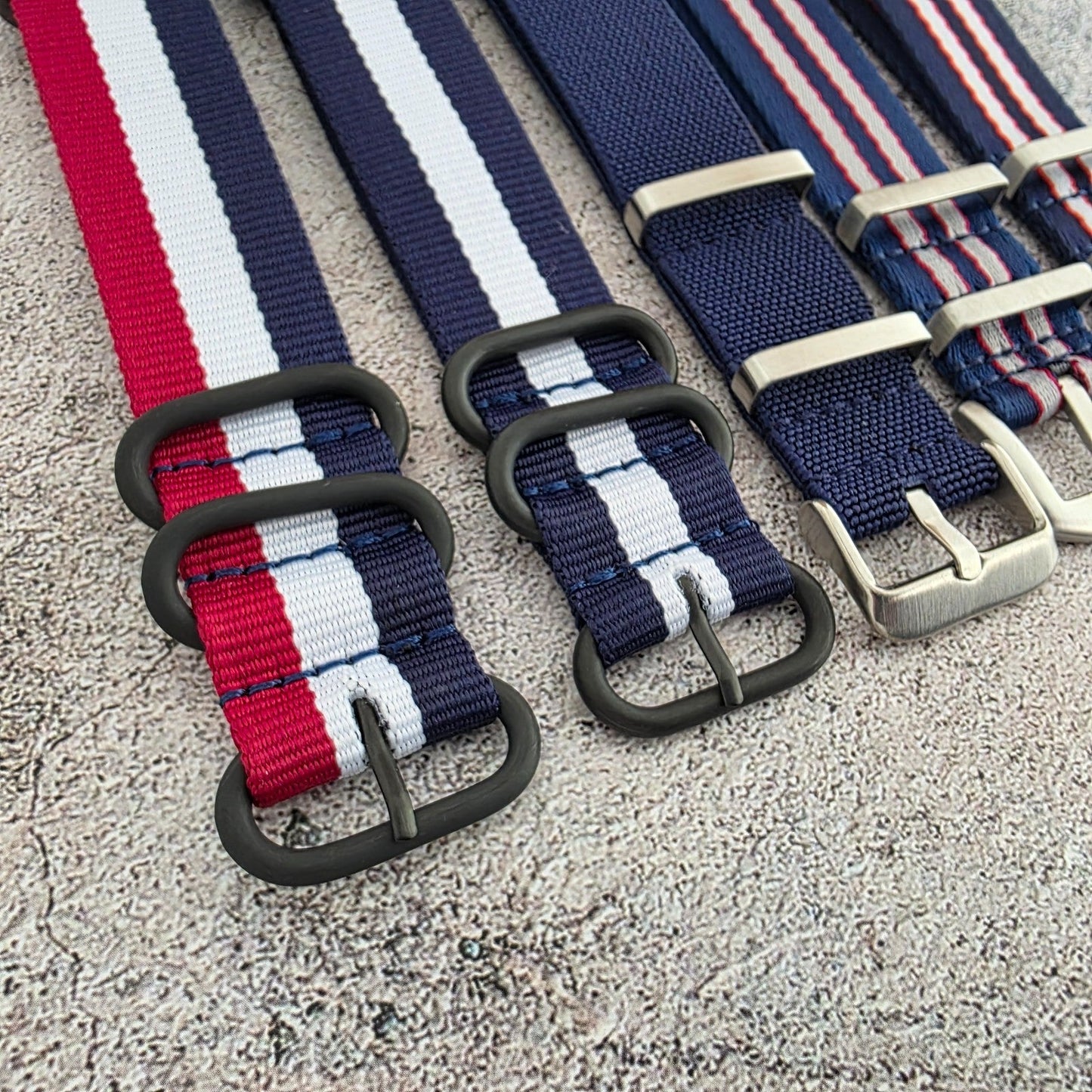 Job Lot of 5 Nylon Watch Straps Bands 22mm Military Blue For Tudor Buckle Red UK - Wrist Envy