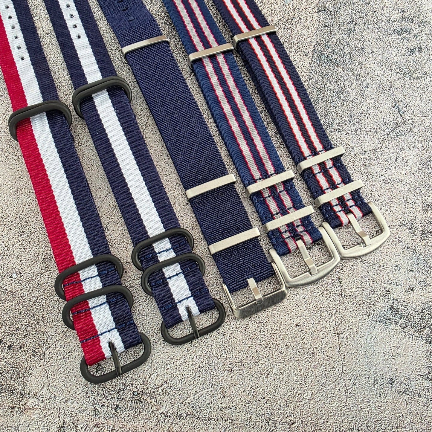 Job Lot of 5 Nylon Watch Straps Bands 22mm Military Blue For Tudor Buckle Red UK - Wrist Envy