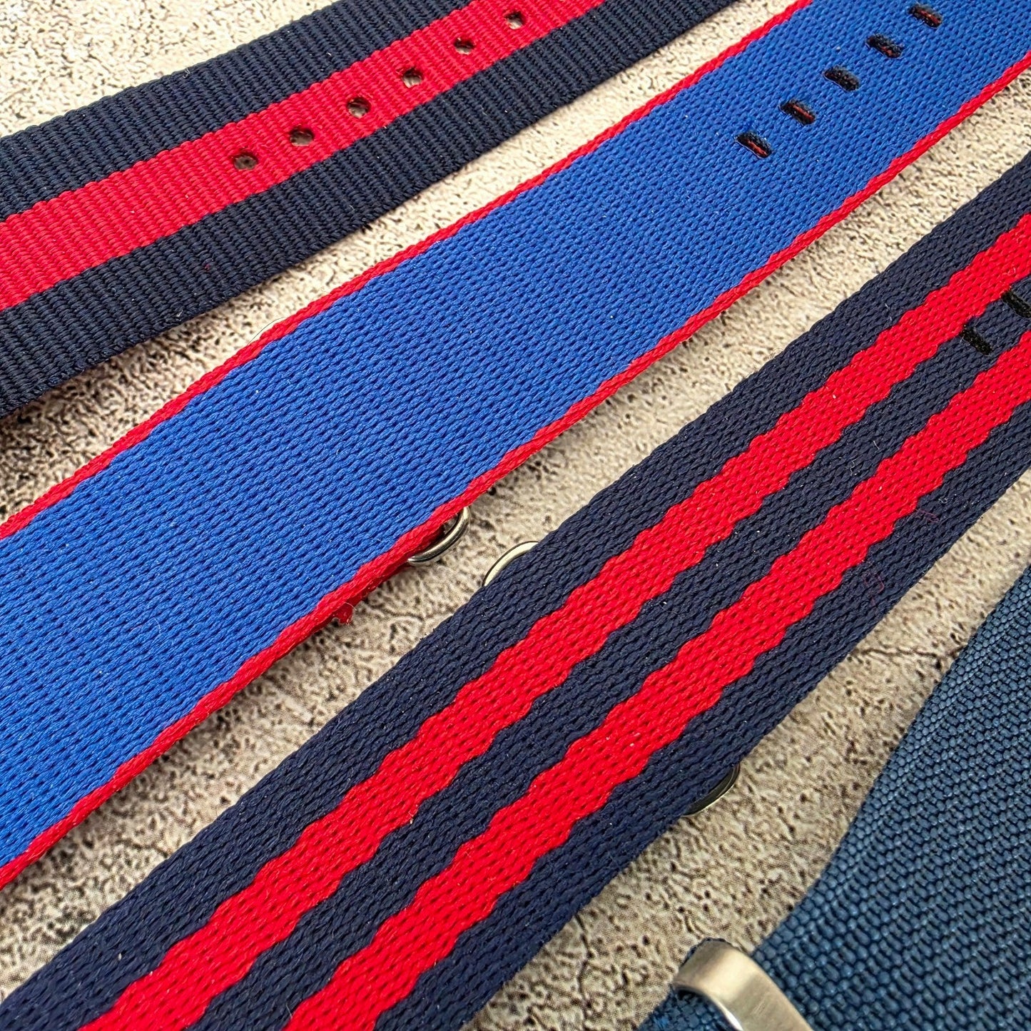 Job Lot of 5 Nylon Watch Straps Bands 22mm Military Blue Red For Tudor Buckle - Wrist Envy