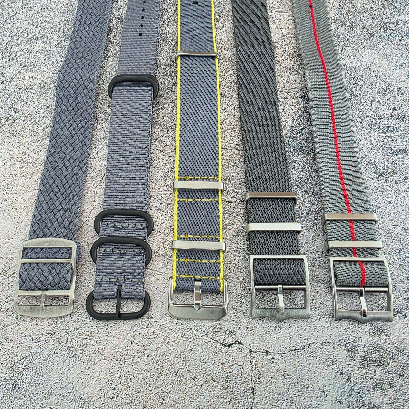 Job Lot of 5 Nylon Watch Straps Bands 22mm Military Grey For Tudor Buckle Mens - Wrist Envy
