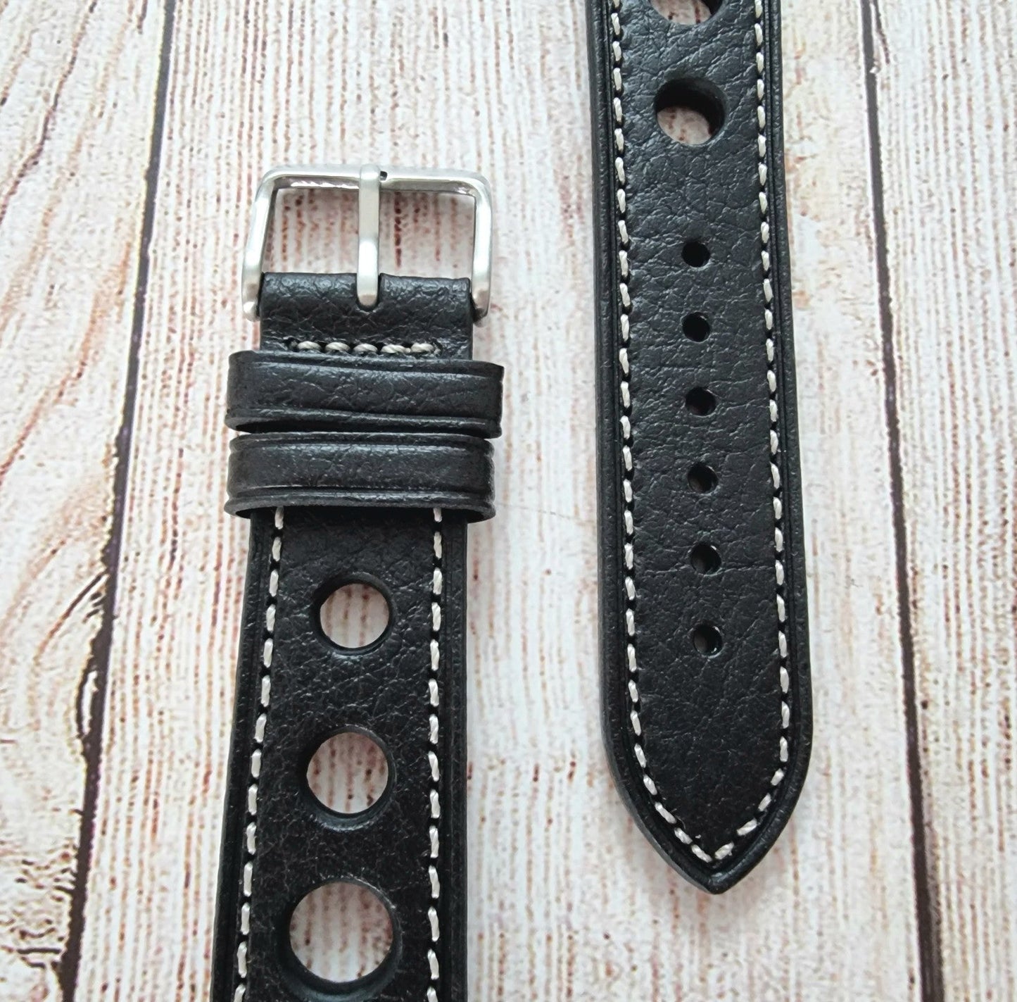Leather Rally Racing Watch Strap 22mm Black - Wrist Envy
