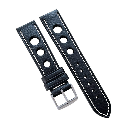 Leather Rally Racing Watch Strap 22mm Black - Wrist Envy