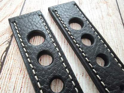 Leather Rally Racing Watch Strap 22mm Black - Wrist Envy