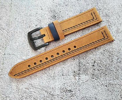 Leather Watch Strap Band Black Buckle Two Piece Quick Release 20mm Brown Blue UK - Wrist Envy
