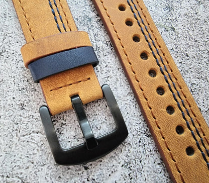 Leather Watch Strap Band Black Buckle Two Piece Quick Release 20mm Brown Blue UK - Wrist Envy