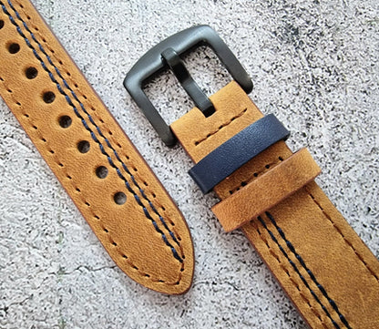 Leather Watch Strap Band Black Buckle Two Piece Quick Release 20mm Brown Blue UK - Wrist Envy