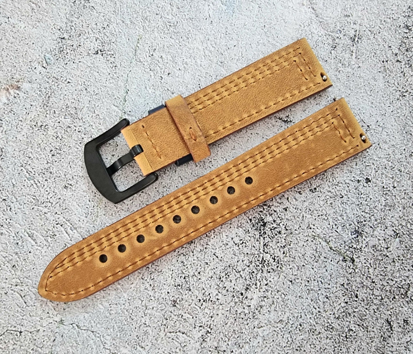 Leather Watch Strap Band Black Buckle Two Piece Quick Release 20mm Brown Blue UK - Wrist Envy