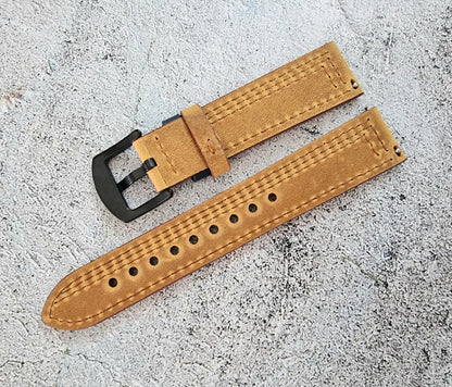 Leather Watch Strap Band Black Buckle Two Piece Quick Release 20mm Brown Blue UK - Wrist Envy
