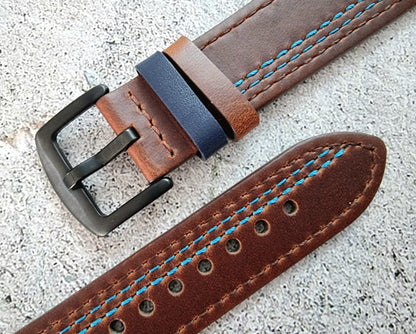 Leather Watch Strap Band Black Buckle Two Piece Quick Release 20mm Dark Brown UK - Wrist Envy
