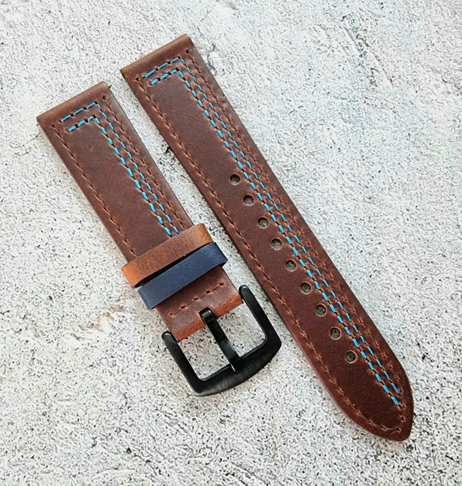 Leather Watch Strap Band Black Buckle Two Piece Quick Release 20mm Dark Brown UK - Wrist Envy