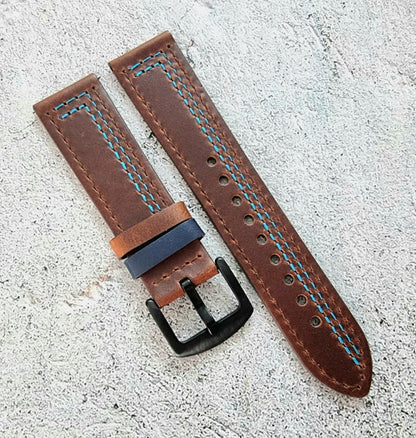 Leather Watch Strap Band Black Buckle Two Piece Quick Release 20mm Dark Brown UK - Wrist Envy