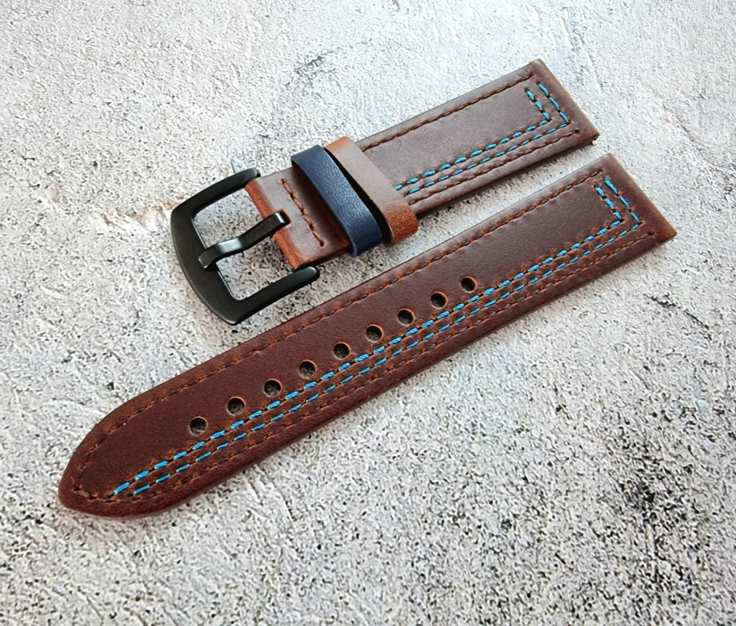 Leather Watch Strap Band Black Buckle Two Piece Quick Release 20mm Dark Brown UK - Wrist Envy