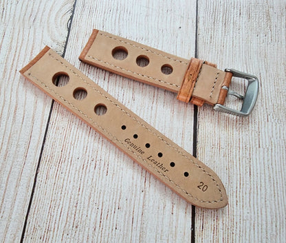 Leather Watch Strap Band Rally Racing Hole Vintage Grand Prix 18mm 20mm 22mm UK - Wrist Envy
