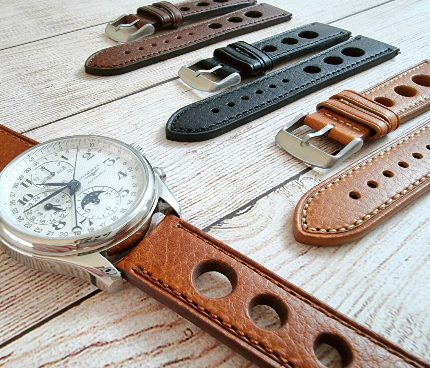 Leather Watch Strap Band Rally Racing Hole Vintage Grand Prix 18mm 20mm 22mm UK - Wrist Envy