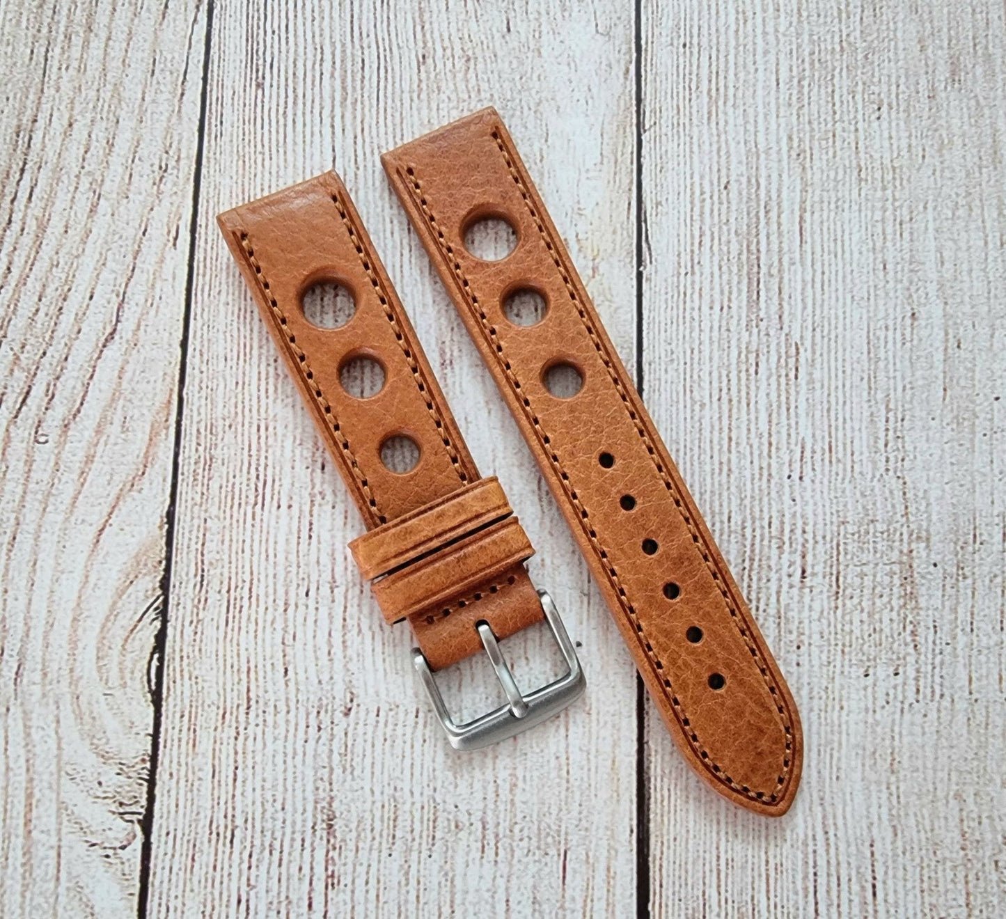 Leather Watch Strap Band Rally Racing Hole Vintage Grand Prix 18mm 20mm 22mm UK - Wrist Envy