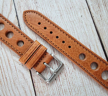 Leather Watch Strap Band Rally Racing Hole Vintage Grand Prix 18mm 20mm 22mm UK - Wrist Envy