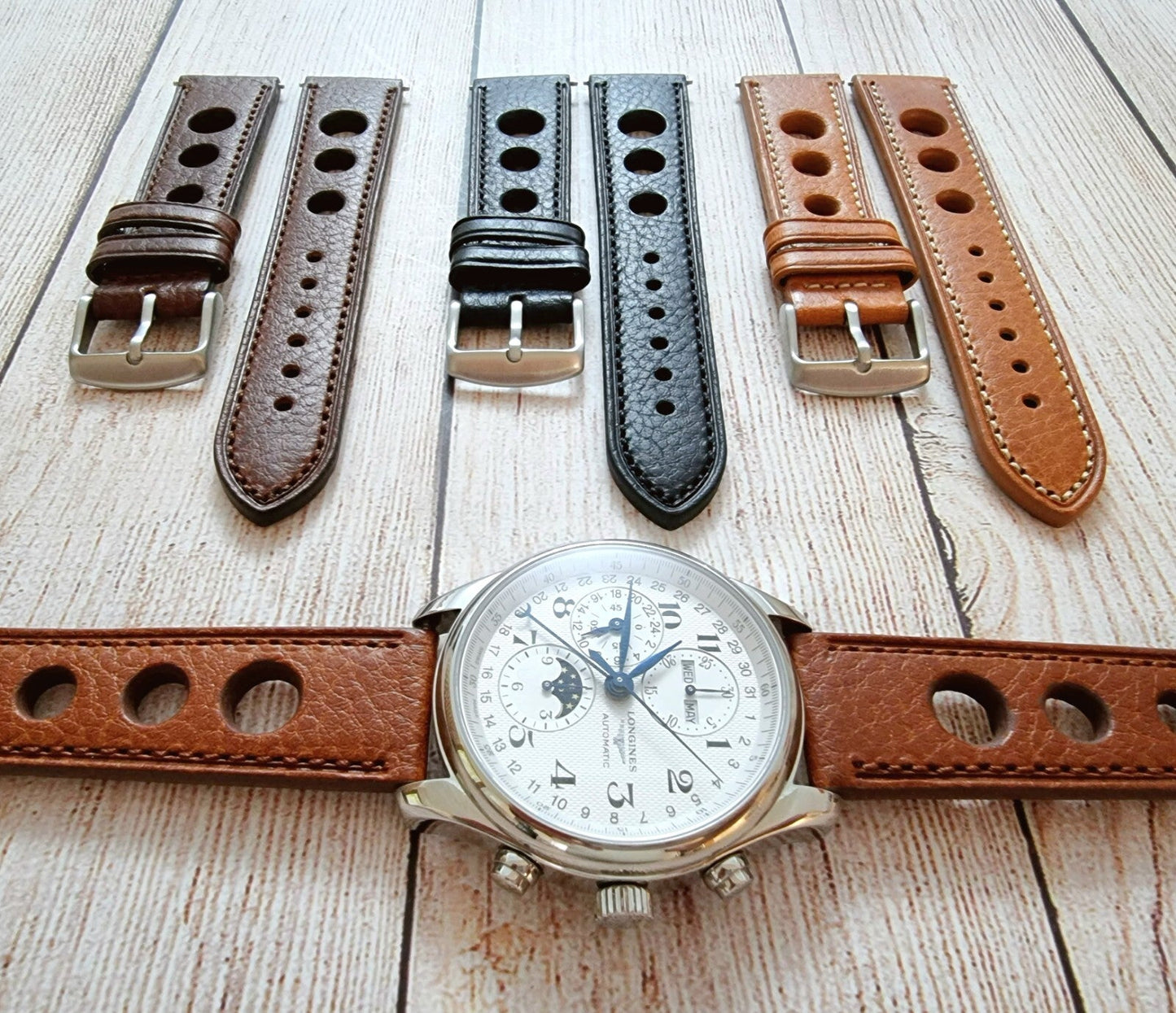 Leather Watch Strap Band Rally Racing Hole Vintage Grand Prix 18mm 20mm 22mm UK - Wrist Envy