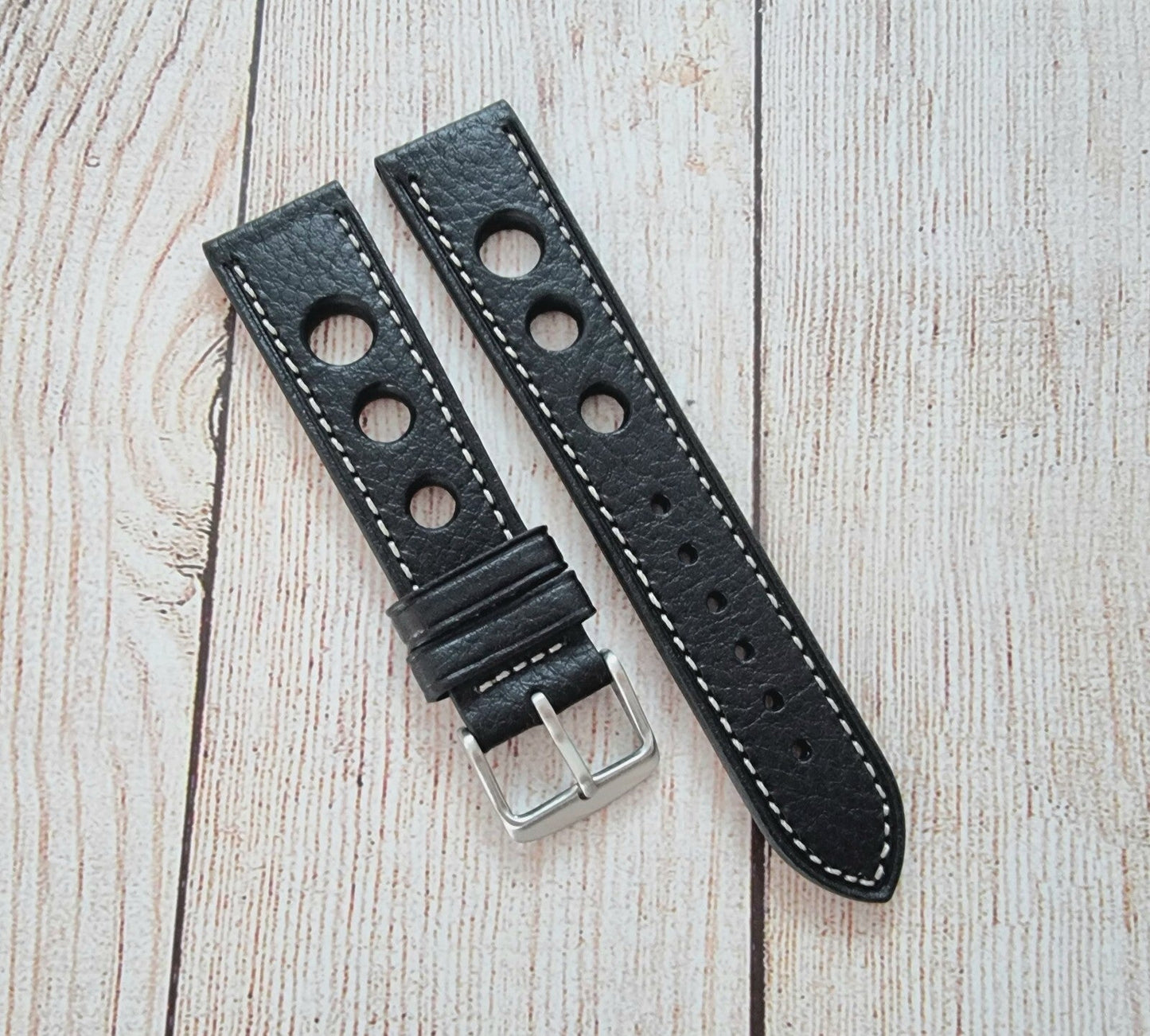 Leather Watch Strap Band Rally Racing Hole Vintage Grand Prix 18mm 20mm 22mm UK - Wrist Envy