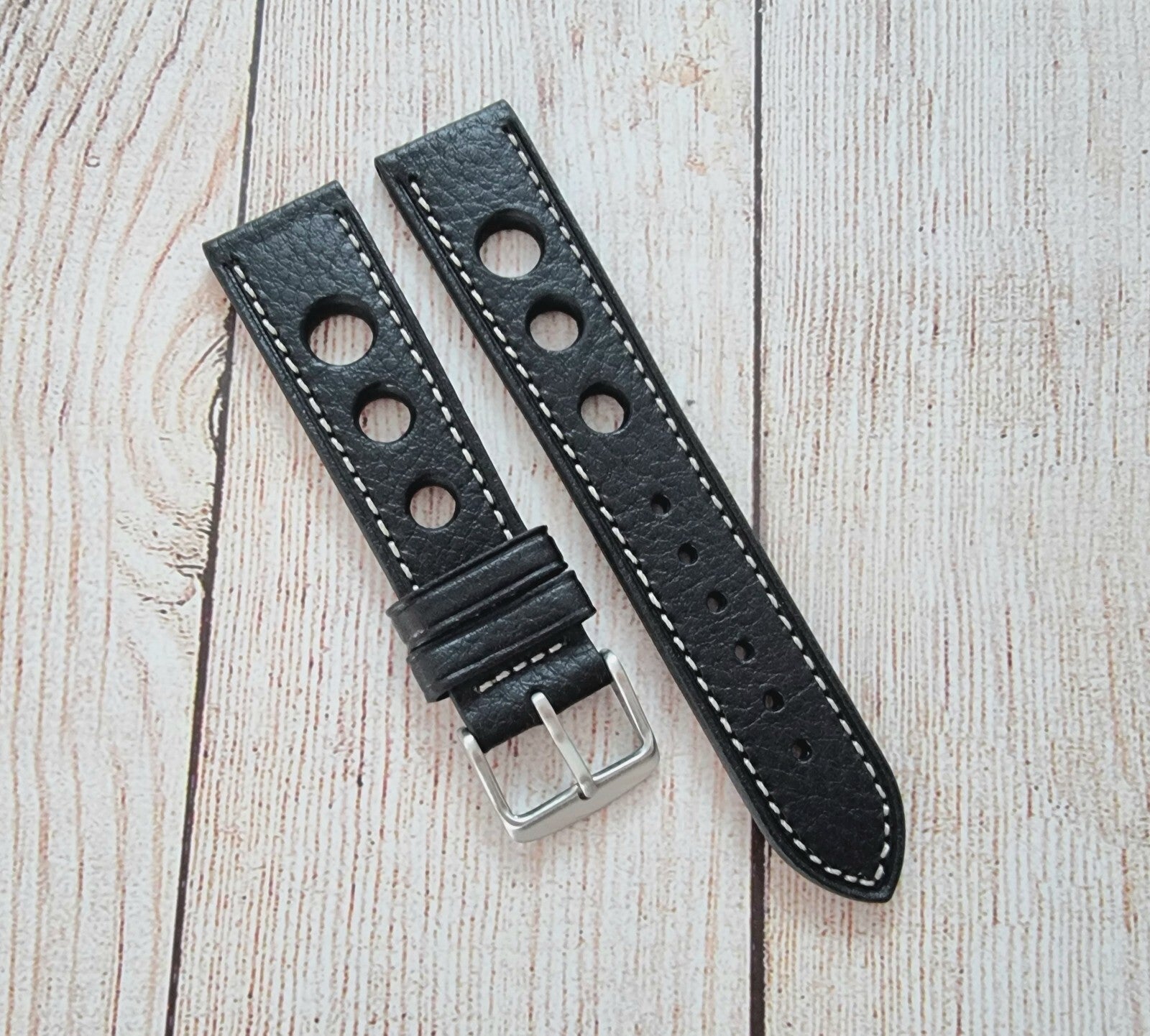 Leather Watch Strap Band Rally Racing Hole Vintage Grand Prix 18mm 20mm 22mm UK - Wrist Envy