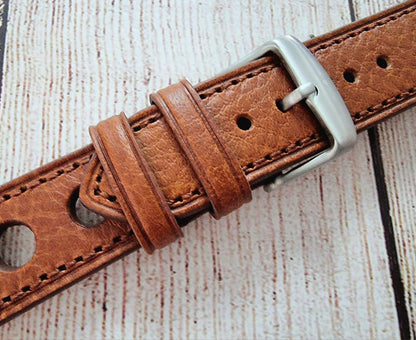 Leather Watch Strap Band Rally Racing Hole Vintage Grand Prix 18mm 20mm 22mm UK - Wrist Envy