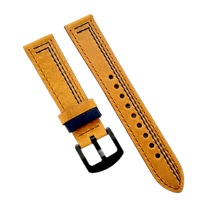 Leather Watch Strap Black Buckle 20mm Brown Blue - Wrist Envy